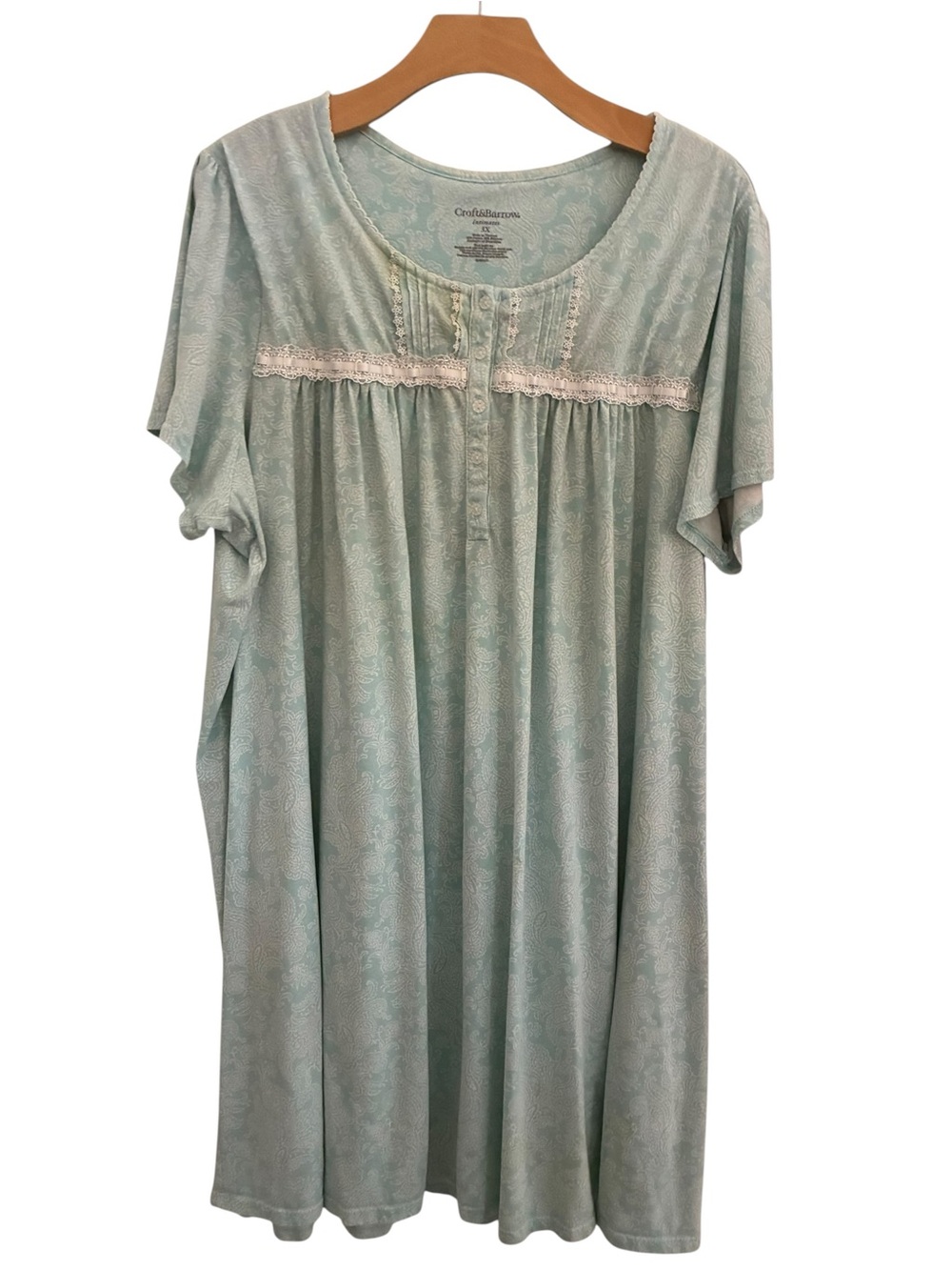 Croft & Barrow Mint Green Paisley-Print Nightgown with Lace Woman’s Size 3X